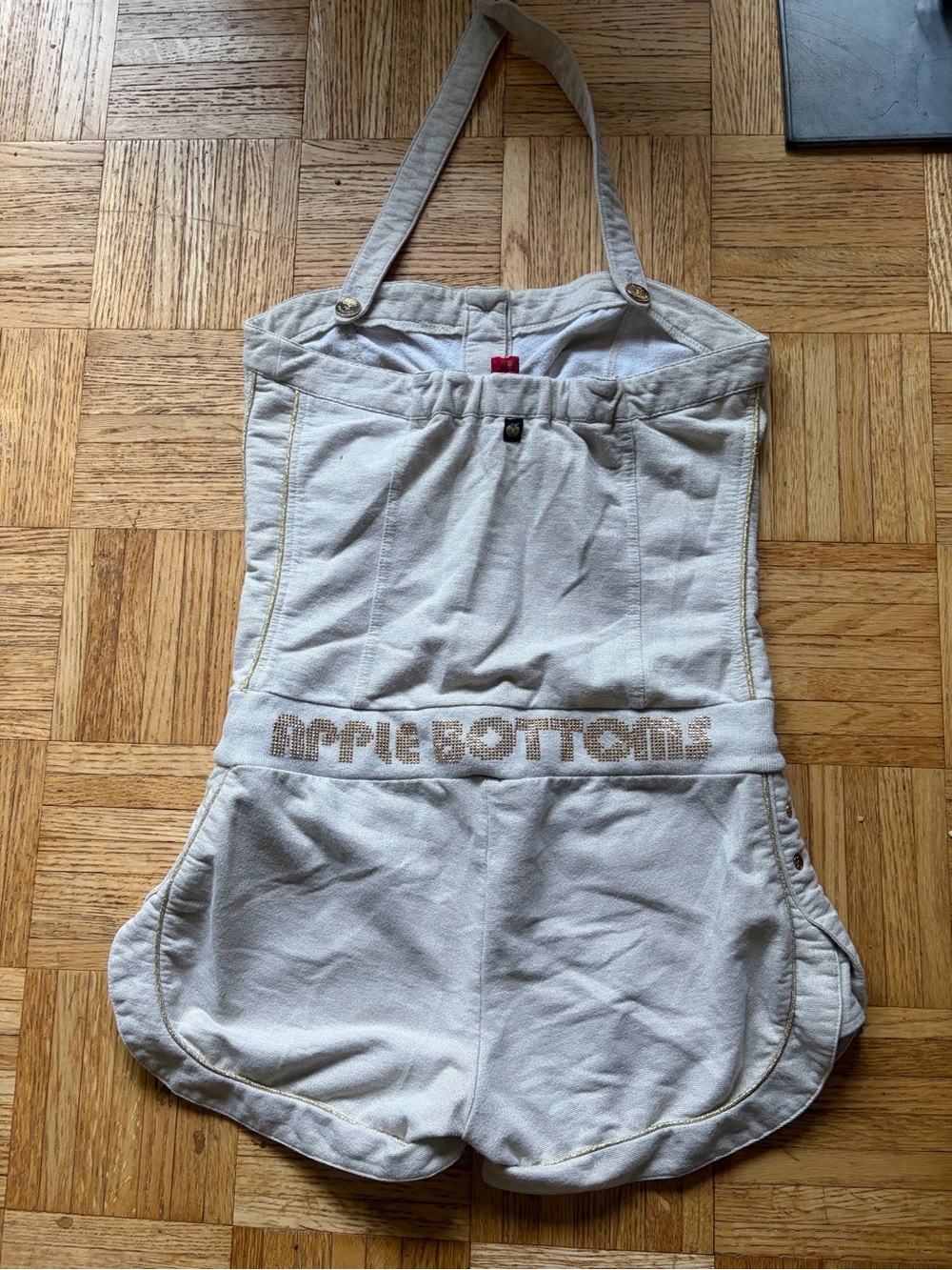 Apple Bottoms Y2K Gold/Cream Halter One-Piece Romper with Button Detail Front